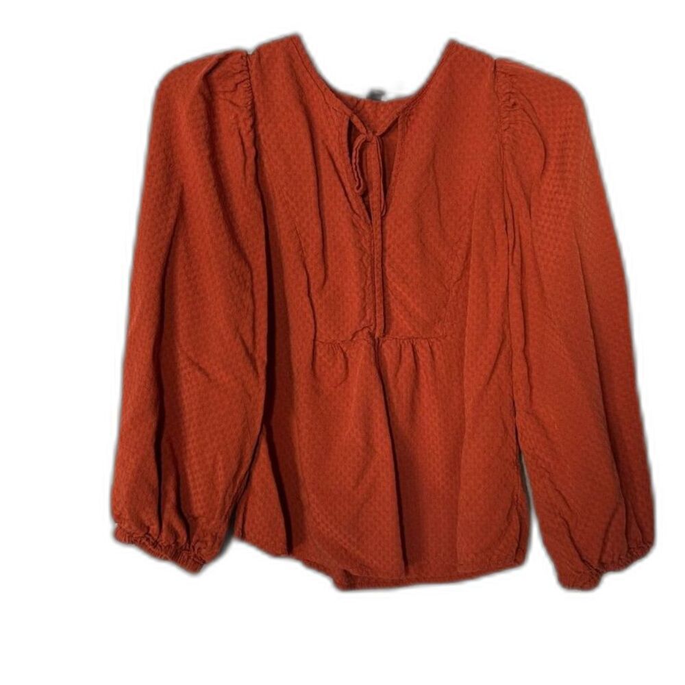 Universal Thread Rust Orange Swiss Dot Peasant Blouse Boho Balloon Sleeve XS